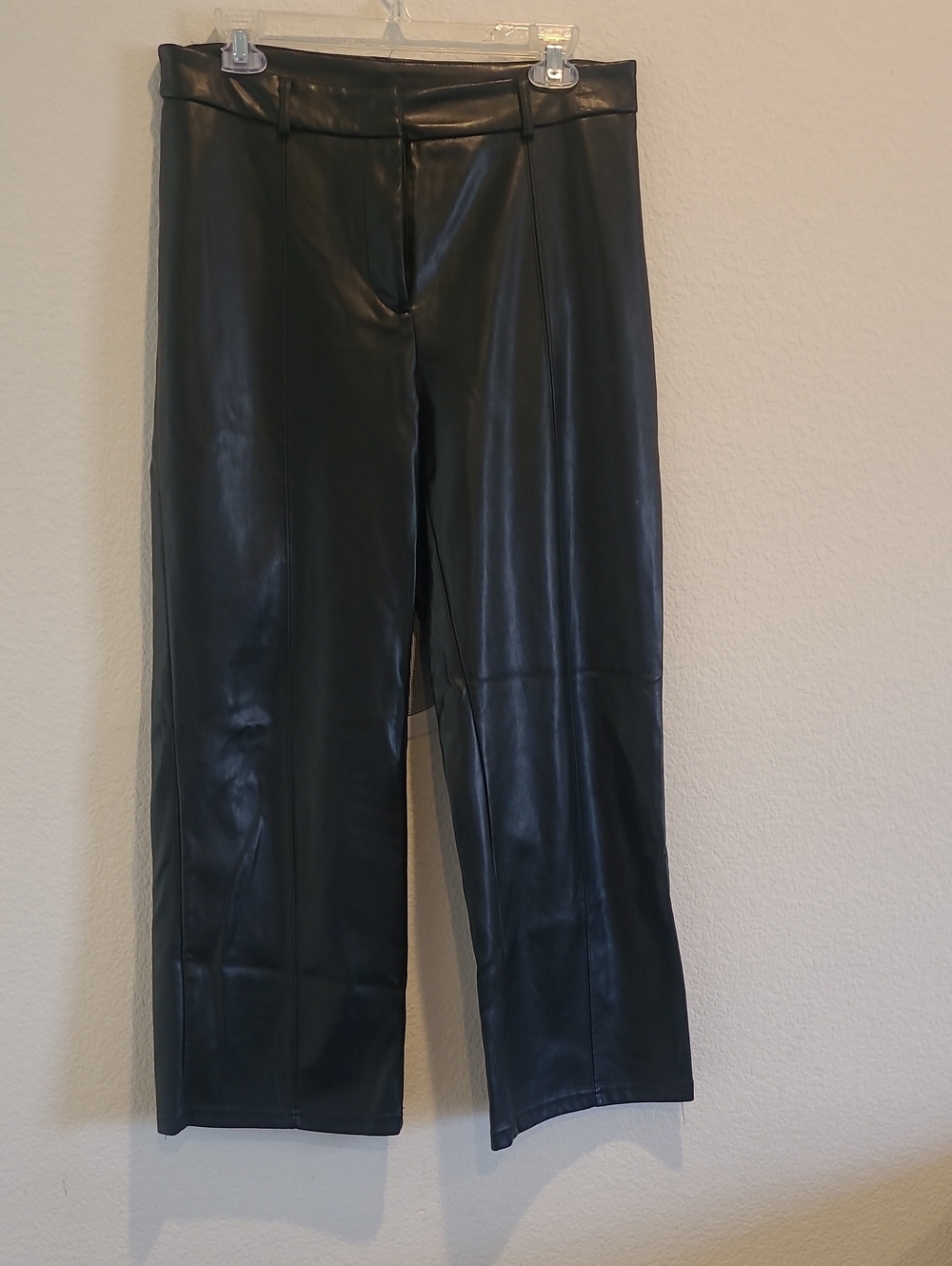 Avec Les Filles Black Faux Leather Men’s Pants - Sleek Straight-Leg Size M